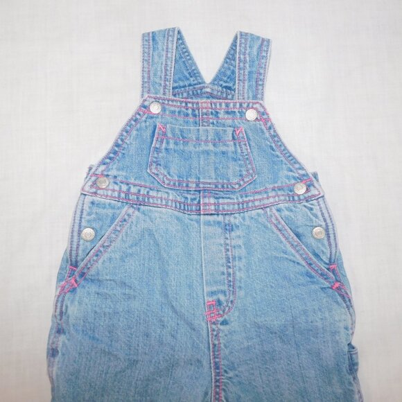 The Childrens Place Girl 6-9 Months Denim Pink Fleece Lined Carpenter Overalls - Picture 3 of 10